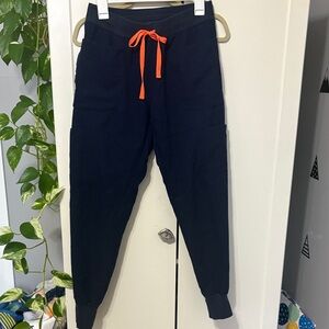Figs Dark Blue Joggers with Bright Orange Tie